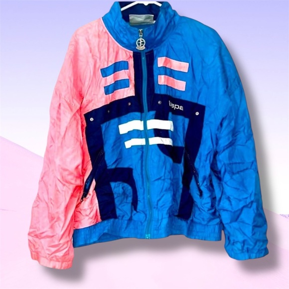 Rare Vintage retro blue and pink color block 80s windbreaker jacket size M - Picture 2 of 11